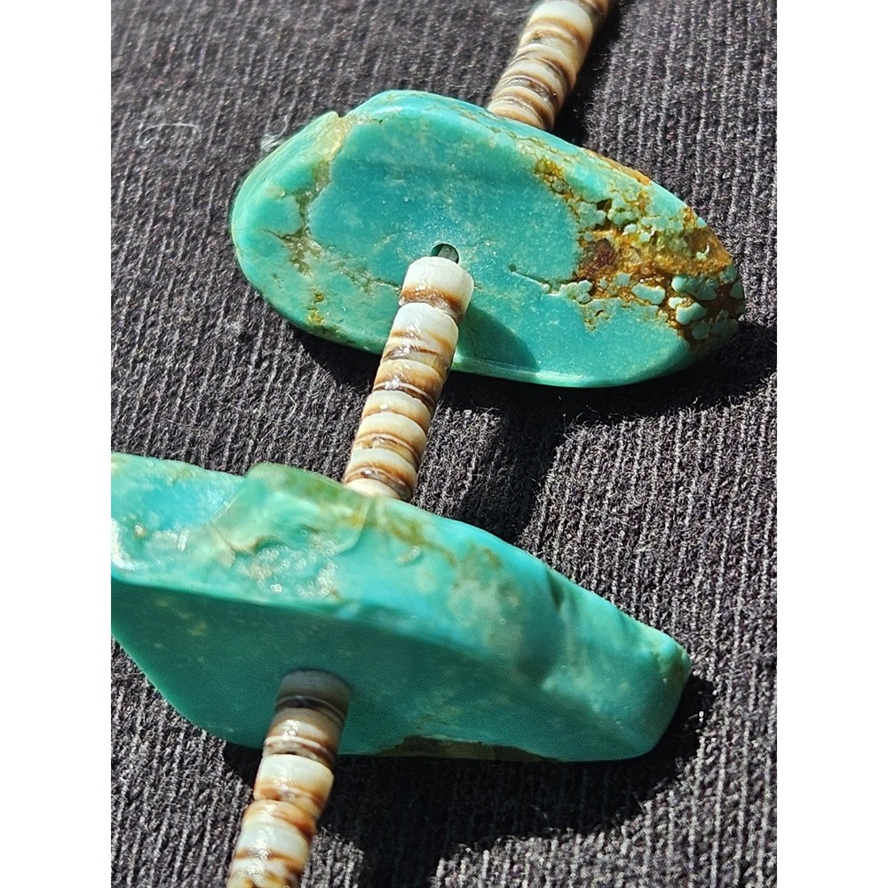 Santo Domingo Heishi Necklace Sterling Graduating Royston Turquoise Nugget 30" - Picture 4 of 16